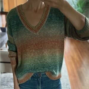 RVCA Womens Cotton Blend Sweater XS Multi-colored: Teal, Rust, Cream